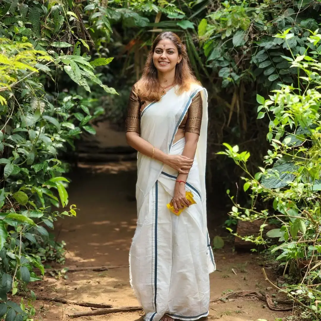 Malayalam Actress Anusree Nair in White Saree Black Blouse